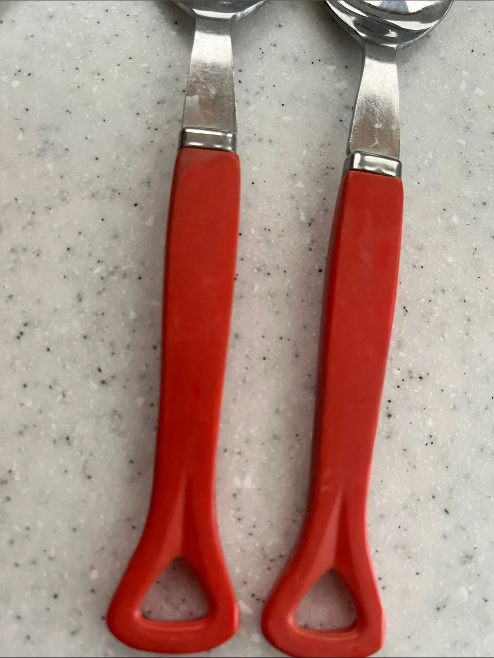 Vtg IIC Stainless Japan Red Handle Flatware 4 Settings 2 Serving Spoons *READ*
